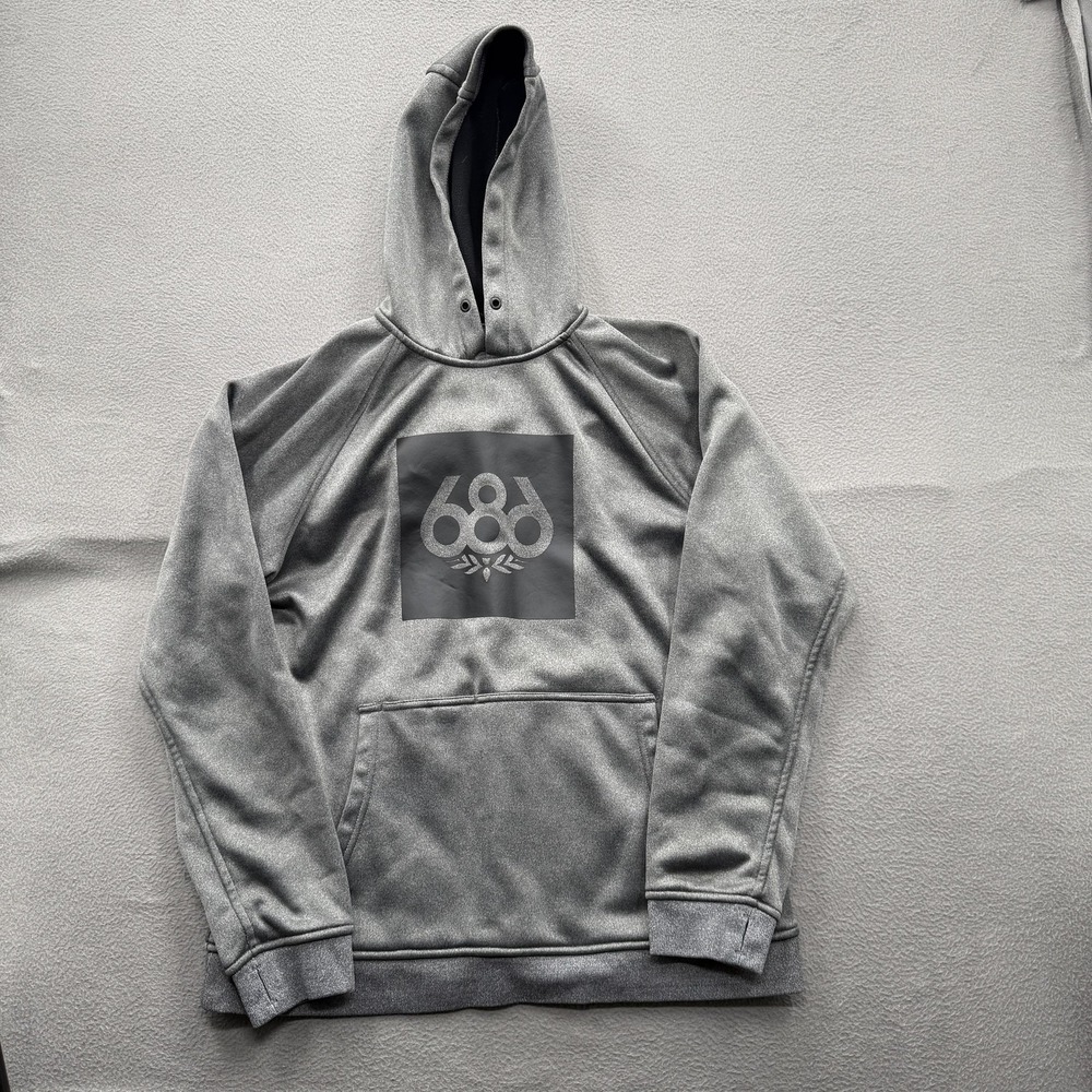 686 Hoodie Sweatshirt Mens Medium Gray Fleece Pullover Kangaroo Pocket Logo